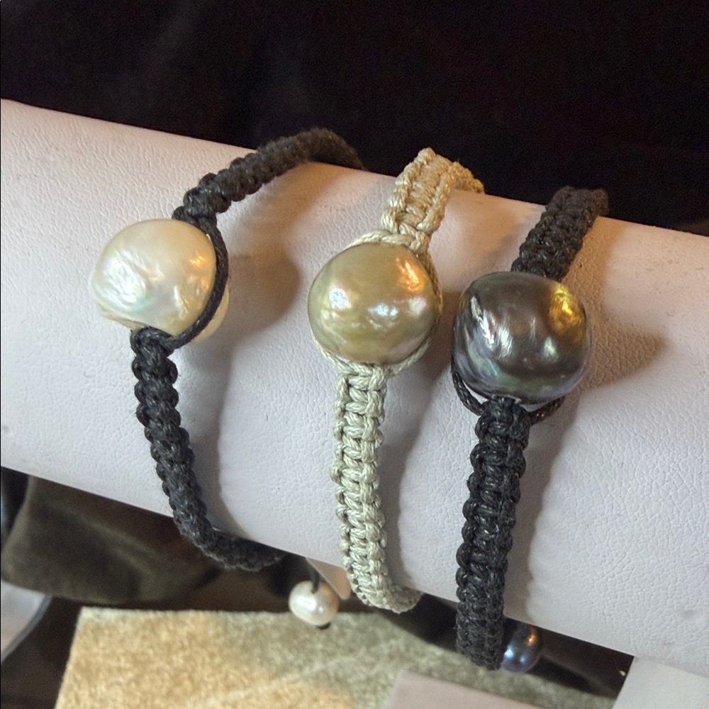 Gorgeous South Sea Pearl Sizable Bracelet Set of 3, White, Golden & Tahitian